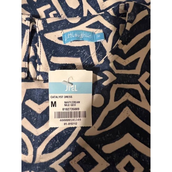 J McLaughlin Catalyst Dress M Medium Blue Cream Nile Geo Pockets NEW NWT - Picture 8 of 8